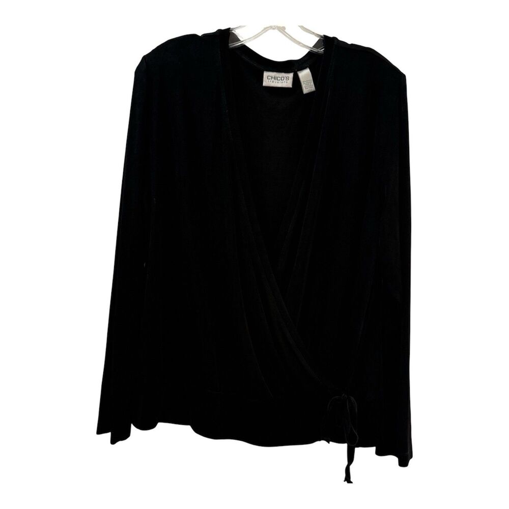 Chicos Travelers Slinky Wrap Tie Front Travel Knit Top Size XL (3) 16/18 Black